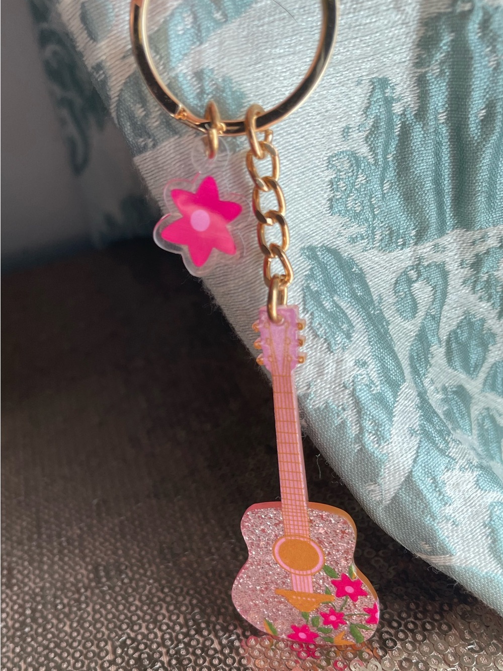 Brand New Pink Glitter Guitar Purse Charms/Keychain
